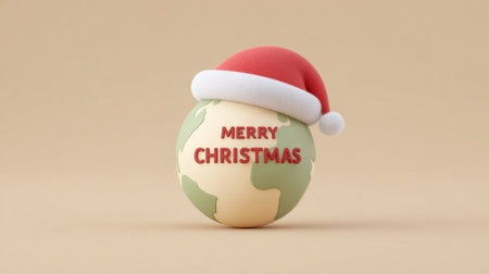 A charming globe featuring a Santa hat and the words "Merry Christmas" captures the spirit of the holiday season, perfect for decorations and greetings.の素材