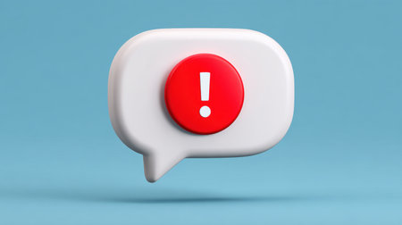 This image features an alert notification icon designed within a speech bubble, showcasing a prominent exclamation mark symbol. The clean and modern design emphasizes communication and user interaction, making it ideal for digital applications and messaging interfaces.の素材