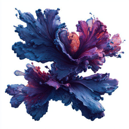 An eye-catching display of vibrant blue and purple paint creates dynamic abstract forms. This fluid art piece showcases energetic splashes and captivating textures.の素材