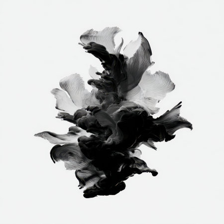 This captivating abstract artwork features a swirling black and white ink formation that evokes fluidity and elegance, perfect for creative projects.の素材