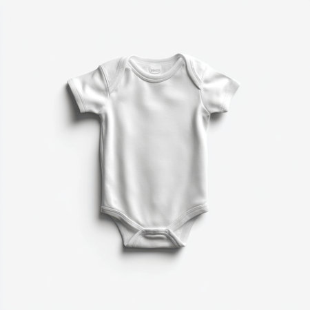 This image features a plain white baby bodysuit displayed on a soft background, ideal for showcasing clothing designs or marketing newborn apparel.の素材