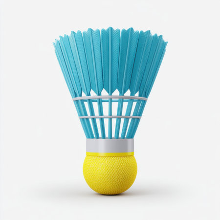 A vibrant blue badminton shuttlecock with a yellow base, emphasizing the dynamic nature of the sport. Perfect for sport-related promotions or illustrations.の素材
