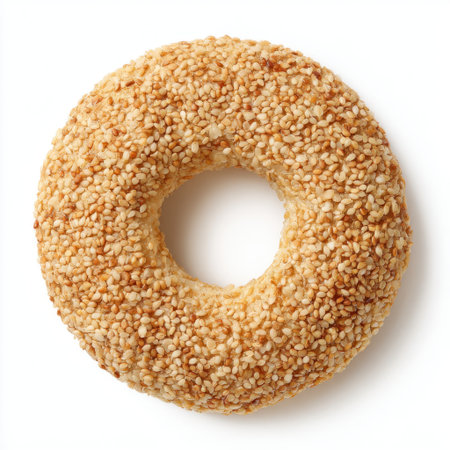 This image features a round pastry coated with sesame seeds, showcasing a crispy exterior and a unique texture. Perfect for food lovers.の素材