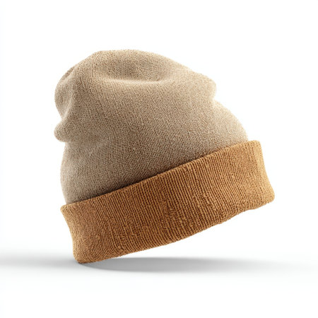 A stylish beige knit beanie hat, designed for comfort and warmth. Ideal for cold weather, casual outings, and adding a trendy touch to any outfit.の素材