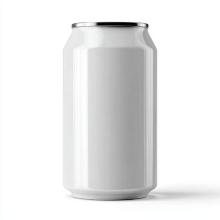 A blank white beverage can stands alone, perfect for branding or design projects. Use this isolated image for mockups, ads, or concept displays.の素材