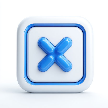 A vibrant blue and white cancel button icon set against a glossy surface, ideal for use in web and mobile interface design, showcasing modern simplicity.の素材
