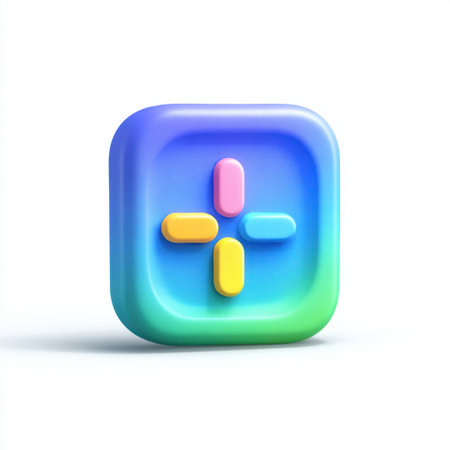 This vibrant and glossy mobile app icon showcases a playful design with a modern aesthetic, perfect for enhancing user experience and engagement.の素材