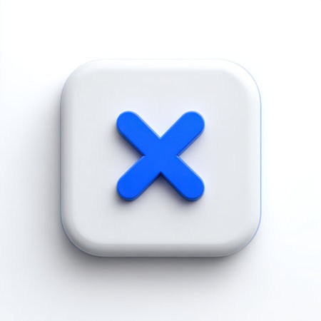 A blue cross icon displayed on a clean white square button, ideal for user interface projects, app designs, and digital innovations. This minimal design adds clarity and elegance to any tech-focused visual.の素材