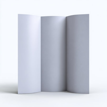 This high-quality mockup features a blank tri-fold brochure, perfect for showcasing your design ideas or marketing materials with a professional touch.の素材