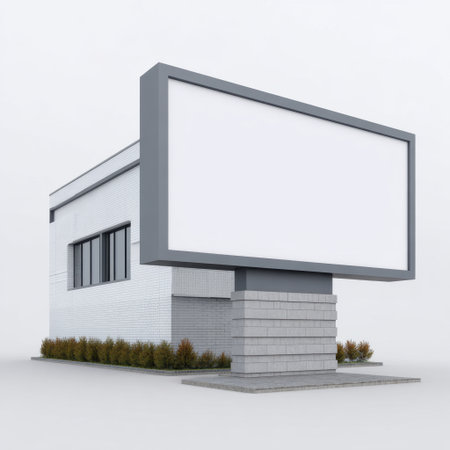 A sleek, modern advertising billboard is set against a neutral background, showcasing a blank space ideal for marketing campaigns and promotions.の素材