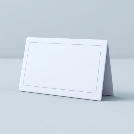 This image features a blank sign holder set against a minimalist background, perfect for business presentations or events. It allows easy customization.の素材