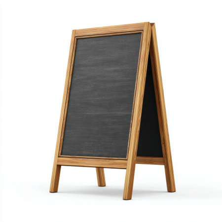 This wooden A-frame chalkboard stand features a blank writing surface, perfect for displaying menus or messages in cafの素材