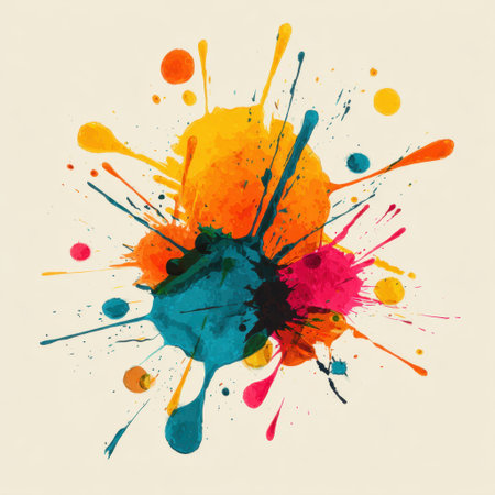 This vibrant and colorful image showcases a dynamic splash of paint with bright drips and droplets, ideal for creative projects and artistic themes.の素材