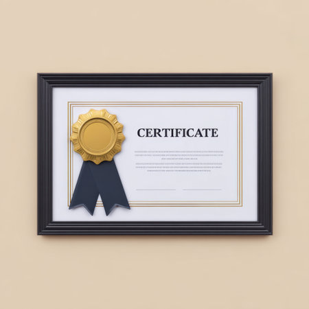 This image showcases an elegant framed certificate featuring a gold seal, perfect for celebrating achievements and special accolades in various settings.の素材