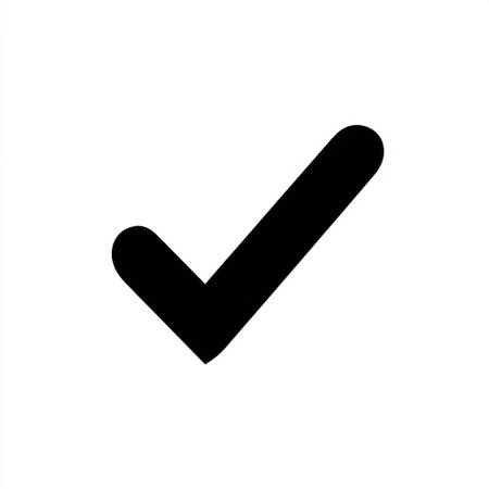 A sleek black check mark icon presented on a clean white background symbolizes approval, completion, and success in minimalistic graphic design.の素材