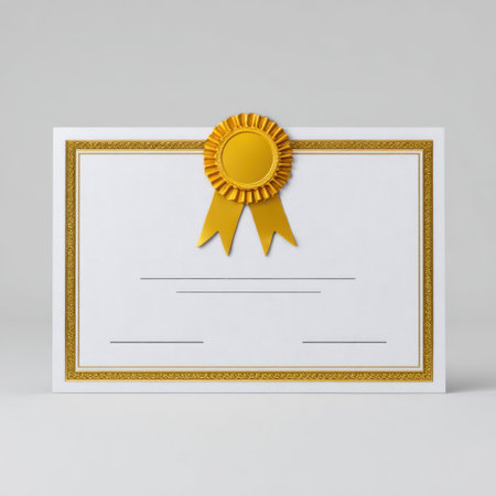 This elegant certificate template features a decorative border and a gold seal, perfect for recognizing achievements or honors. Use it for events or awards.の素材