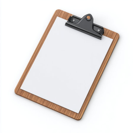 A wooden clipboard featuring blank paper, perfect for various organizational tasks, note-taking, or creative projects in a minimalistic design.の素材