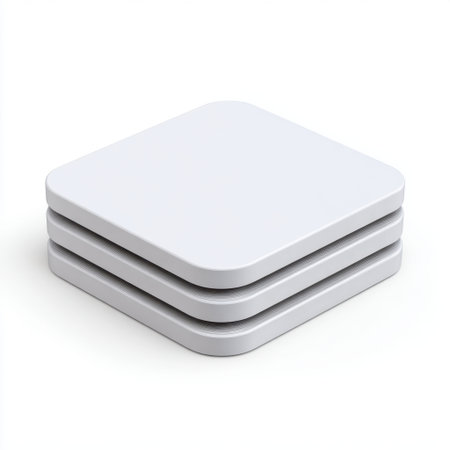 A visually appealing arrangement of three smooth square white objects stacked on top of each other, showcasing a minimalist aesthetic for creative design.の素材