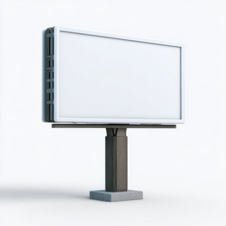 A blank billboard stands against a white background, providing a versatile space for advertisement ideas or marketing campaigns perfect for visual projects.の素材
