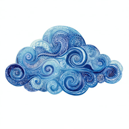This vibrant abstract artwork features swirling clouds in various shades of blue, showcasing intricate patterns and textures. Perfect for enhancing any creative project or space.の素材