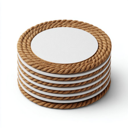 This cozy white circular coaster features a natural rope edge, perfect for home decor and dining. Ideal for protecting surfaces and enhancing style.の素材
