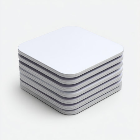 A stack of clean, square coasters on a minimalist background, perfect for protecting surfaces while adding a touch of elegance to any gathering.の素材