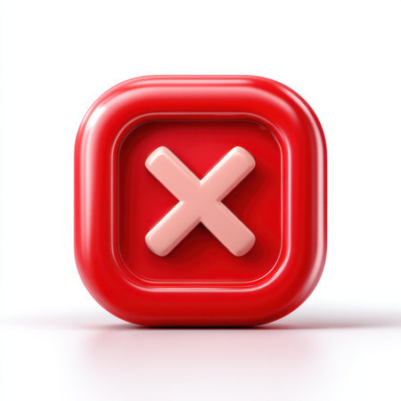 This image features a bright red cancel button with a glossy 3D effect and a cream cross symbol, perfect for user interface designs and digital applications.の素材
