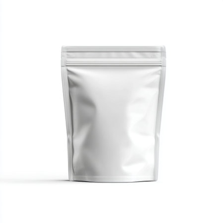 This blank white packaging bag stands alone in a minimalist style, ideal for product displays or culinary uses, ready for branding and customization.の素材