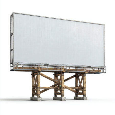 A blank billboard structure set against a neutral background, designed for advertising purposes, emphasizing opportunities for brands and promotions.の素材
