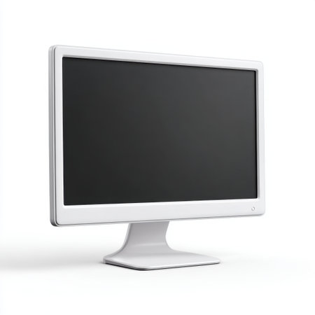 A modern white desktop computer monitor featuring a sleek design and thin frame, ideal for any minimalist workspace or office setup.の素材