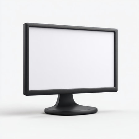 A sleek and modern desktop computer monitor set against a clean white background, perfect for showcasing digital designs, presentations, or workspace setups.の素材