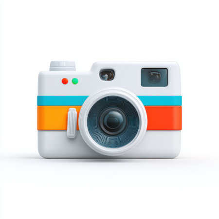 This vivid and playful camera design captures the essence of creativity in photography, ideal for artistic projects, advertisements, or personal collections.の素材
