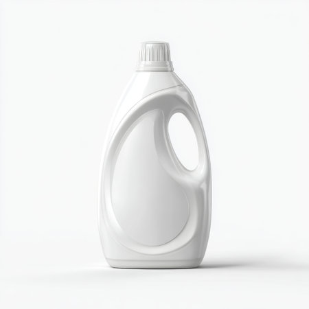 A sleek and minimalistic white plastic bottle designed for laundry detergent, highlighting modern aesthetics and functional simplicity against a clean backdrop.の素材