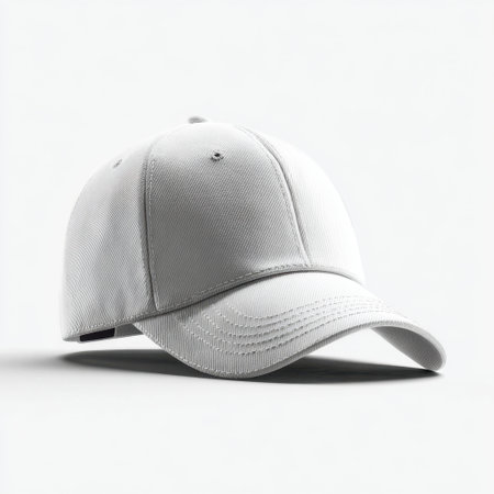 A stylish white cap designed for various outdoor activities, sports, and everyday wear. Perfect for casual outfits and brand promotion. High-quality and comfortable design.の素材