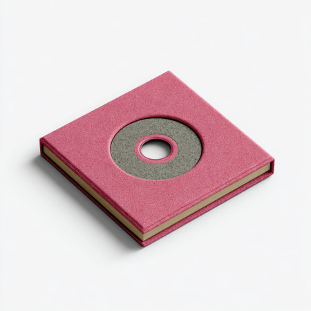 A pink book cover featuring a circular cutout that adds a unique touch to design projects. This modern object is perfect for artistic expressions and visual storytelling.の素材