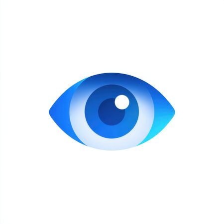 A modern and stylized blue eye icon featuring circular design elements, perfect for creative projects, branding, and artistic illustrations in various media.の素材