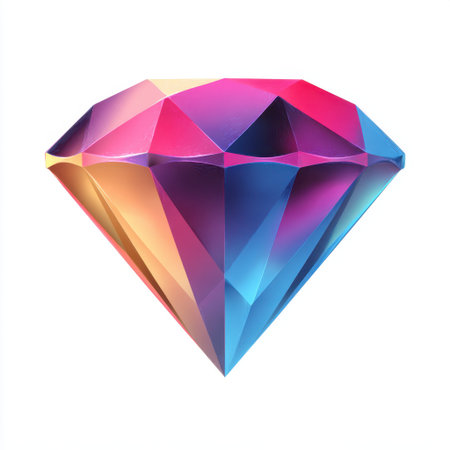 A striking diamond rendered in vibrant gradient hues, showcasing brilliant reflections and sharp facets that captivate the eye and embody elegance.の素材