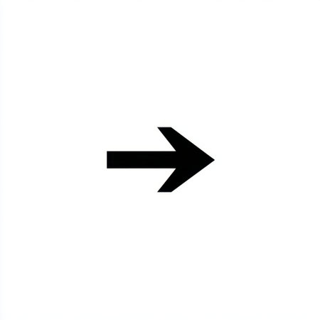 A sleek black arrow pointing to the right, ideal for use in directional signage or digital navigation applications, emphasizing clear guidance.の素材
