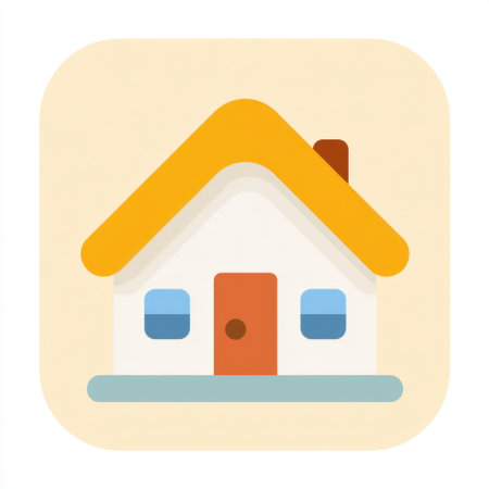 This charming illustration features a simplistic house with a cheerful yellow roof, inviting door, and colorful windows, perfect for design projects.の素材