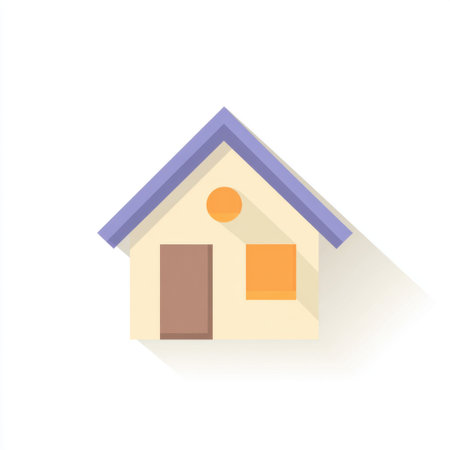 This illustration showcases a colorful and minimalistic house design featuring geometric shapes and soft shadows, perfect for modern design projects and concepts.の素材