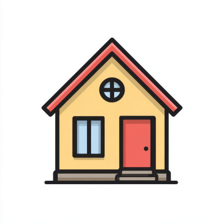 This charming house illustration showcases a simple residential structure with a bright color scheme, emphasizing home and architectural themes.の素材