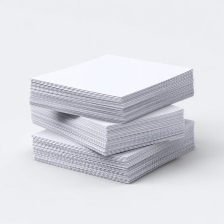 This image features a tidy stack of blank white papers set against a light background. Ideal for diverse business and educational uses, it embodies minimalism and professionalism.の素材