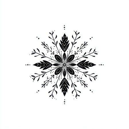 This detailed black and white floral mandala design features intricate patterns and decorative elements, perfect for creative projects like crafting and art.の素材