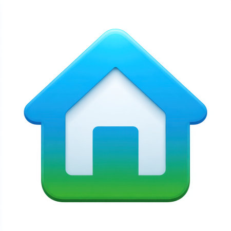 This vibrant home icon features a smooth blue and green gradient, ideal for digital applications and user interfaces. The sleek design enhances visual aesthetics.の素材