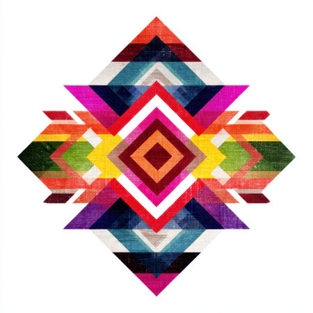 This vibrant abstract pattern features bold and colorful geometric shapes arranged in a striking design, perfect for creative projects or artistic backgrounds.の素材