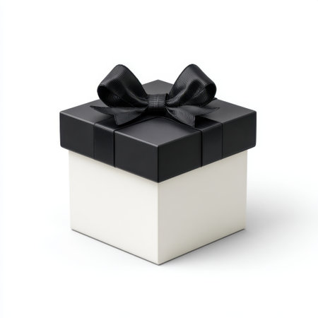 This elegant black and white gift box adorned with a stylish ribbon is ideal for various celebrations, adding charm and sophistication to gifting moments.の素材