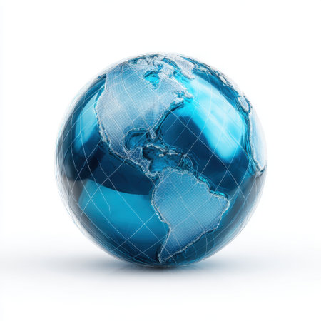 This captivating blue globe design symbolizes Earth in a modern aesthetic, showcasing abstract lines and smooth surfaces, perfect for creative projects.の素材