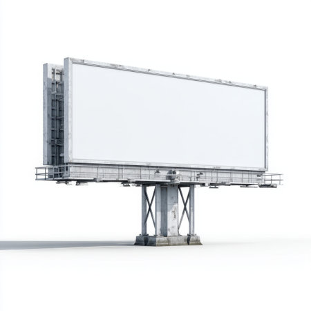 A large empty billboard stands against a clear sky, providing an ideal space for future advertisements and promotions. Perfect for urban marketing visuals.の素材