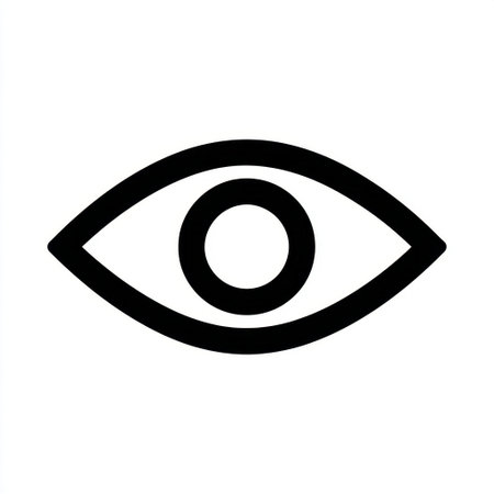 A simple and minimalist eye icon designed in black and white. This versatile graphic represents vision and perception, suitable for various creative projects.の素材