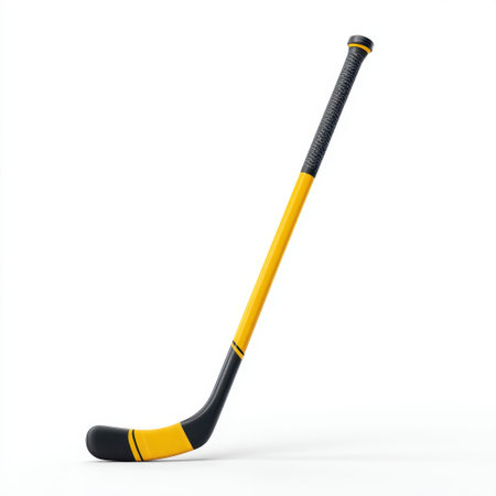 This striking hockey stick features a vibrant yellow and black design, perfect for sports enthusiasts and athletes looking for quality equipment for play.の素材